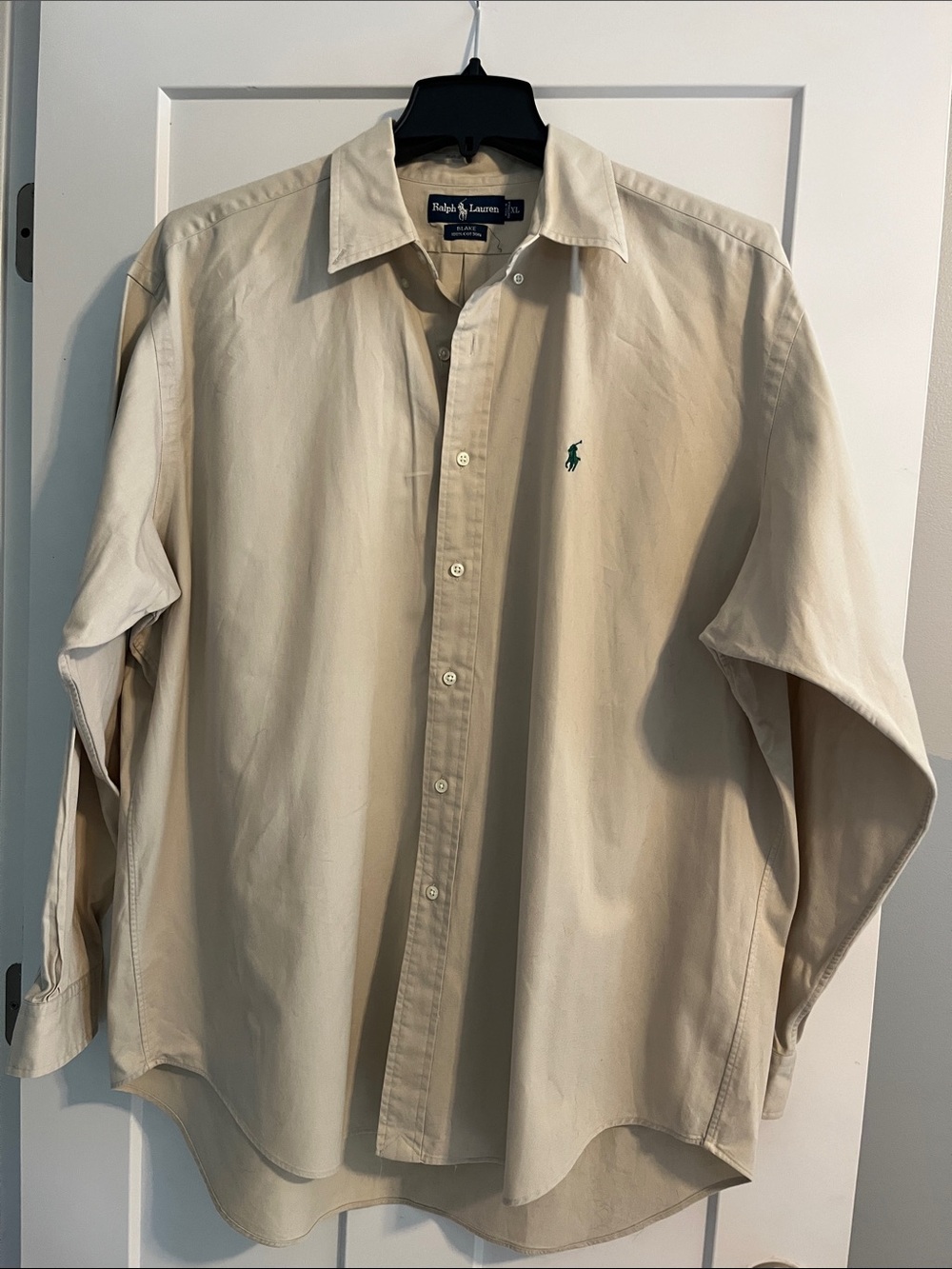 Ralph Lauren Cream Button-Down Shirt with Green Pony Logo